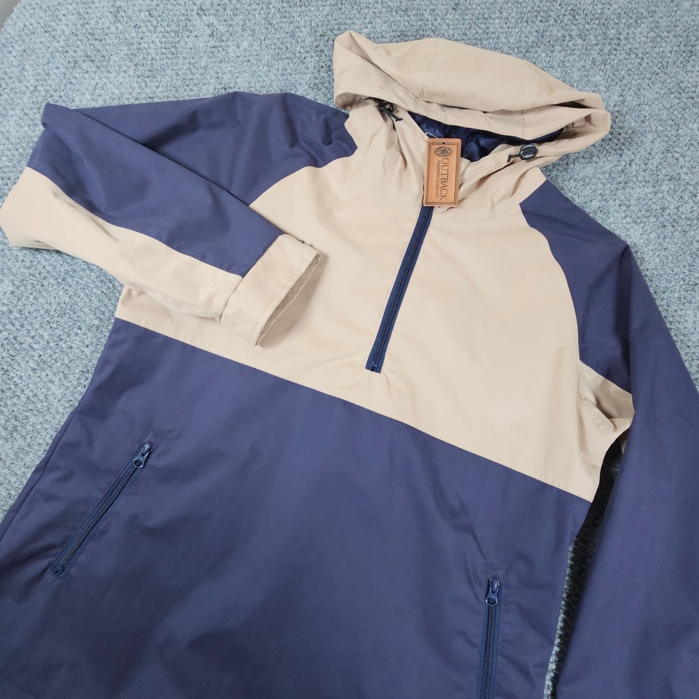Outback‎ Trading Co Carter Jacket Navy Tan Colorblock Anorak Hooded Mens LG
